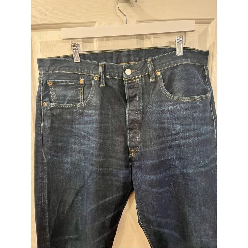 Levi’s 501 Dark Wash Button Fly Jeans sz 38X32 EUC UNWORN - Picture 2 of 8